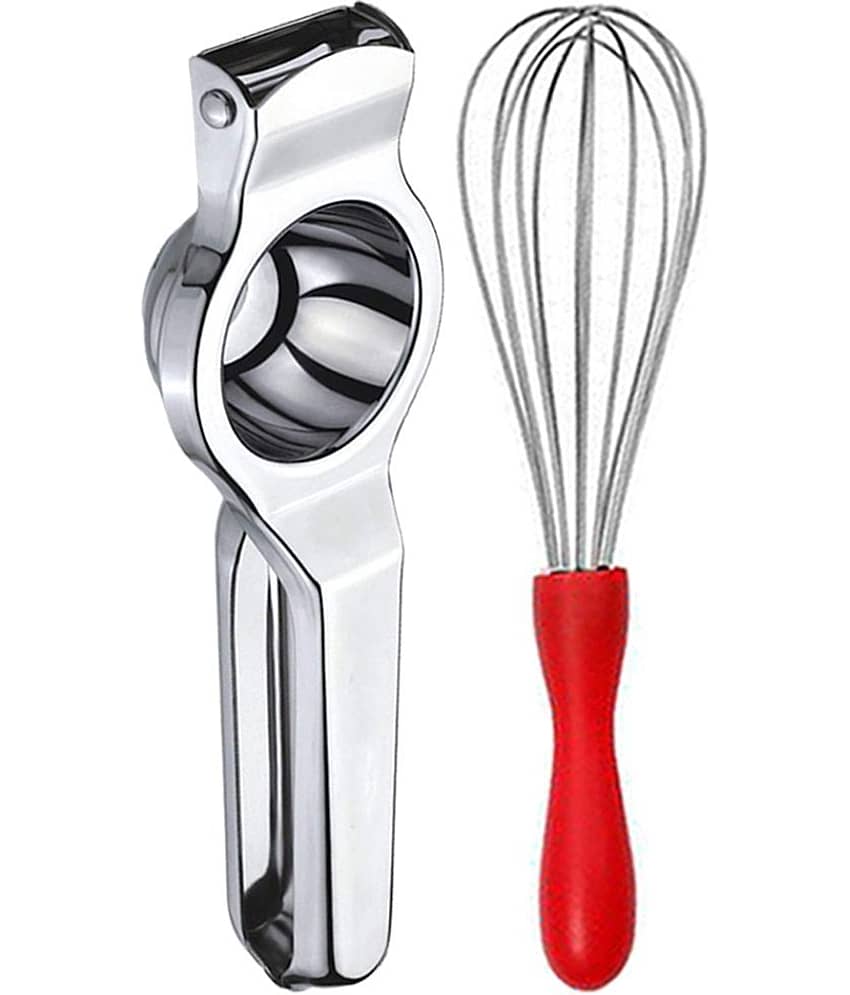 OC9 Silver Stainless Steel Lemon Squeezer+Whisk ( Set of 2 )