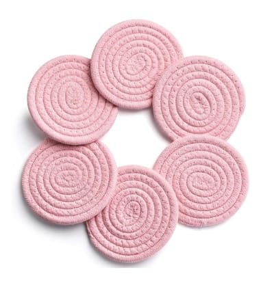 Generic Cotton Rope Drink Coasters 6 Pcs Set (Pink)-PID66417