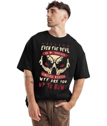 Trond Men 100% Cotton Oversized Fit Printed T-Shirt ( Black )