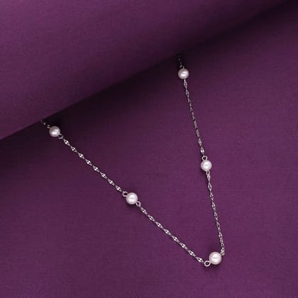 Sterling Silver Simple Pearl Link Chain Necklace-Pearl / Silver