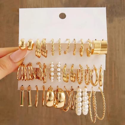 Pack of 18 Gold-Plated Hoop and Pearl Earrings Combo Pack