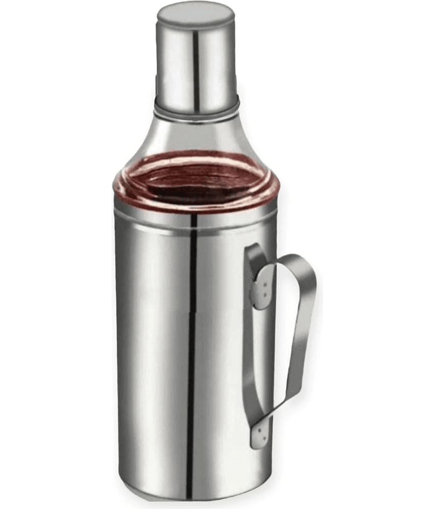ATROCK Oil Dispenser 1litre Steel Silver Oil Container ( Set of 1 )