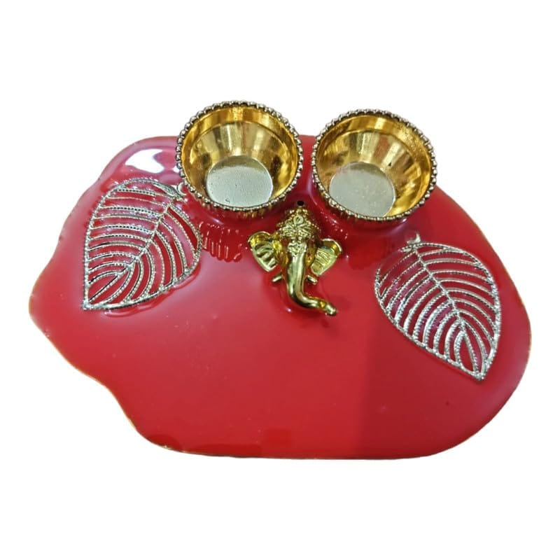 ART2ARTIST Handmade Tilak Platter with Ganesh | Resin Plate of Roli Chawal Platter for Rakhsha Bhandhan, Pooja Thali, Home Decorations,Diwali Gift.(4 inch) Red