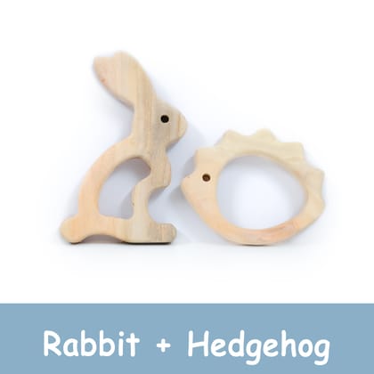 Wood Teething Toys – Hedgehog + Rabbit