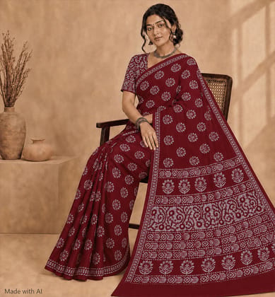 Handcrafted Batik Print Cotton Saree