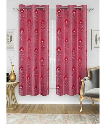 Home Candy Set of 2 Long Door Semi-Transparent Eyelet Polyester Red Curtains ( 274 x 120 cm )