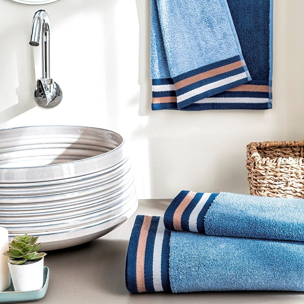 DDECOR - Zest Collection 100% Cotton Bomboo Plains And Textures Pattern 500TC Hand Towel |40 CM X 60 CM| - Blue