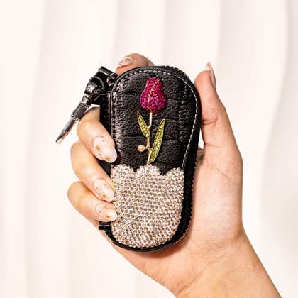 Rose Twinkle Crystal Keyholder-Black