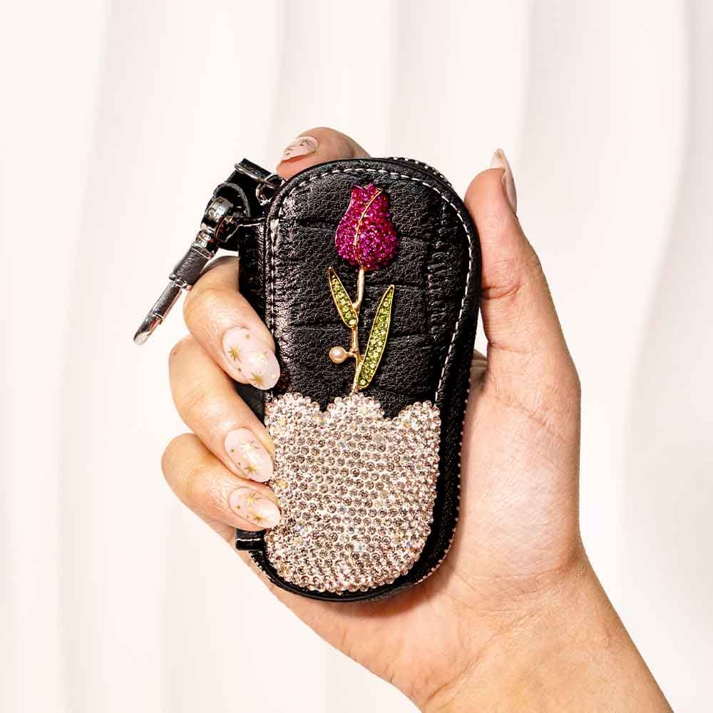 Rose Twinkle Crystal Keyholder-Black