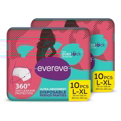 Evereve Ultra Absorbent Disposable Period Panties,L-Xl,2X10'S Pack,0% Leaks,Sanitary Protection For Women&Girls,Maternity Delivery Pads,360 Protection,Postpartum&Overnight Use,Heavy Flow Pack Of 20