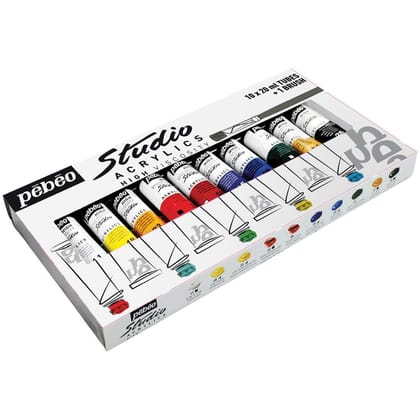 Pebeo Studio Acrylic Set of 10T20ml Tubes with Free Brush-833311