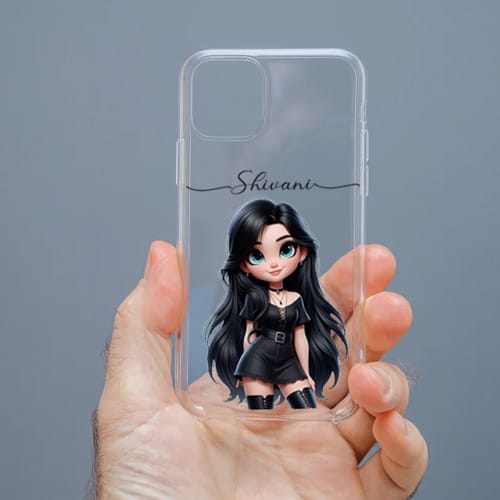 Personalized Cute Girl Transparent Silicon Case Customised with Name for Oppo, Vivo, Redmi, Realme, Poco, Mi, OnePlus, Samsung, iPhone, and More - design 37