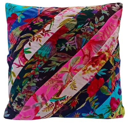 Patchwork diagonal velvet cushion cover-12 x 12 inches