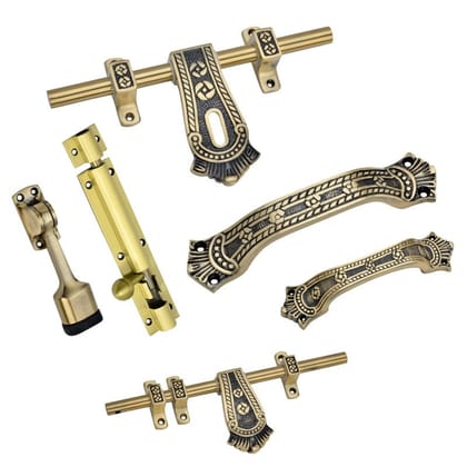 BUCKLER Door Kit Set, Latch and Bolts (Aluminium, Stainless Steel) Finish-Gold Antique, Size -10 Inch Aldrop- Maharaja