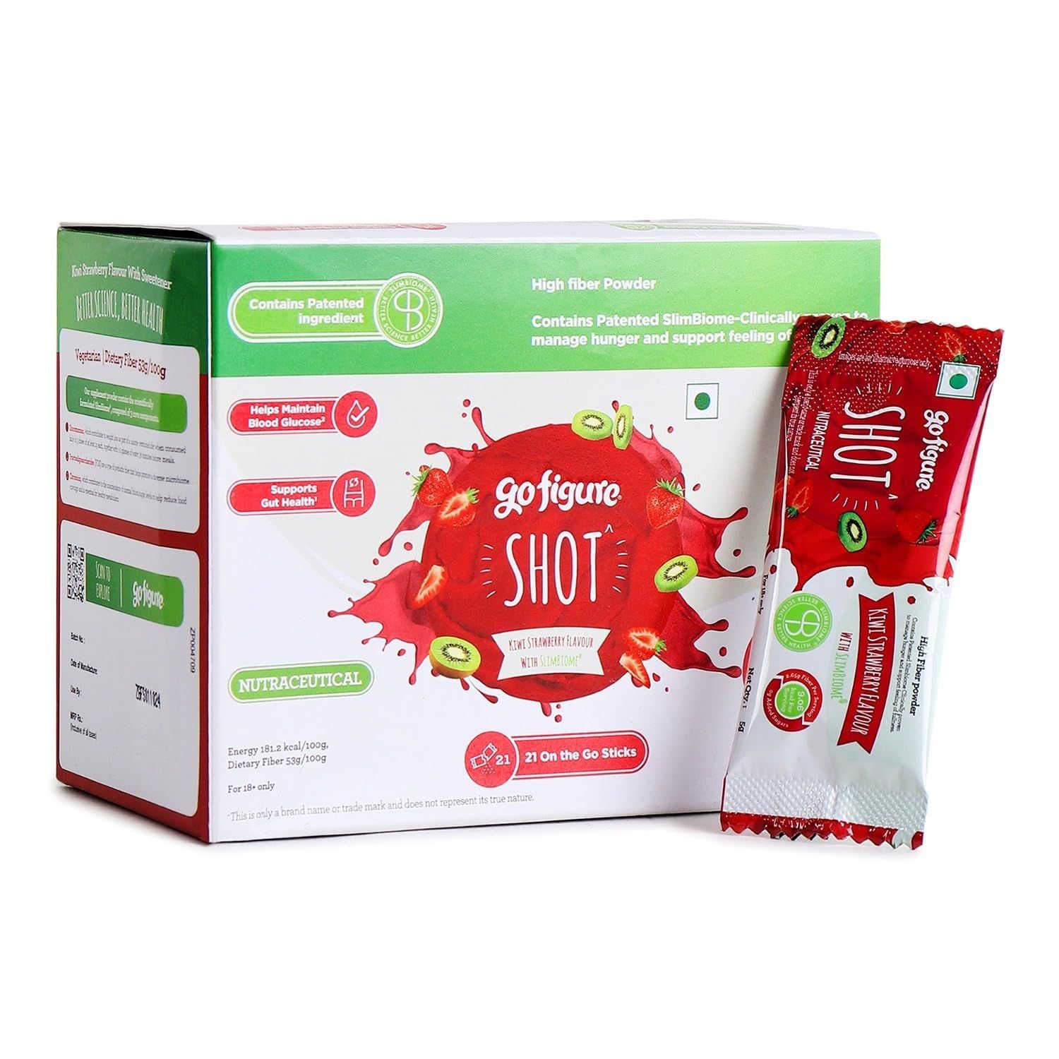 GoFigure Pre Meal Supplement Powder Shot Strawberry & Kiwi Flavor, 21 Sachets (5g Each) | With Slimbiome for Weight Loss & Weight Management, Metabolism Support | Appetite Control for Men & Women