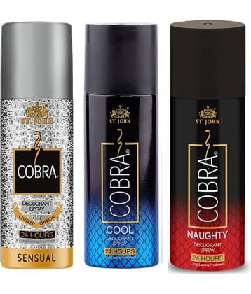 St. John Cobra Sensual ,Cool & Naughty 150ml Each Deodorant Spray for Men 150 ml ( Pack of 3 )