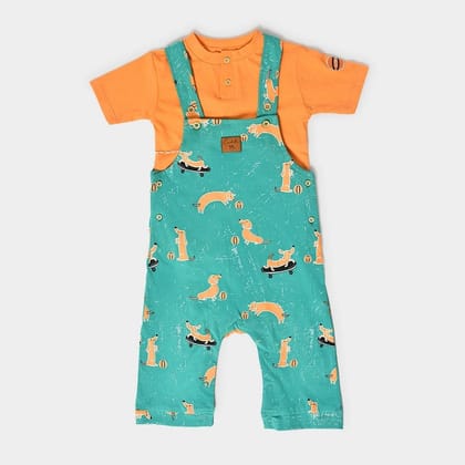 Playful Dungaree with T-shirt set for Kids-3-4 Y / Green