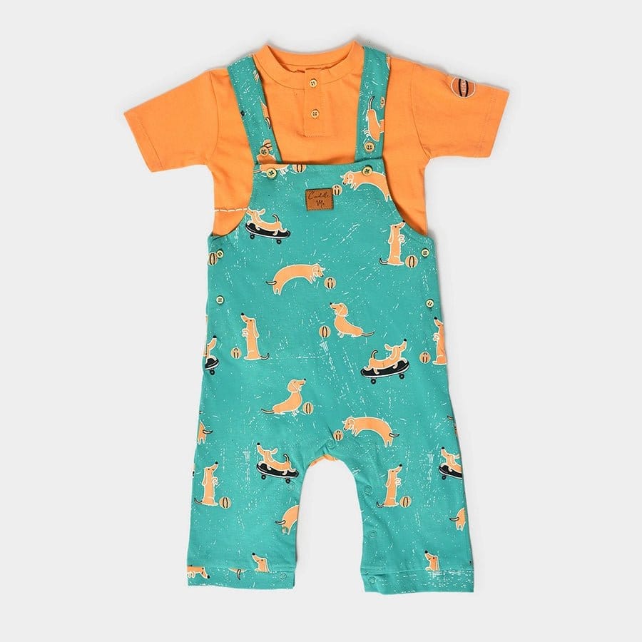 Playful Dungaree with T-shirt set for Kids-2-3 Y / Green