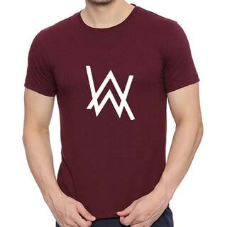 HIT SQUARE Alan Walker logo Maroon Pure Cotton Round Neck Printed For Men