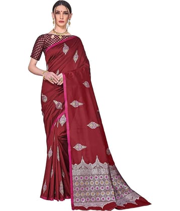 Sariya Jacquard Embellished Saree With Unstitched Blouse Piece ( Navy Blue )
