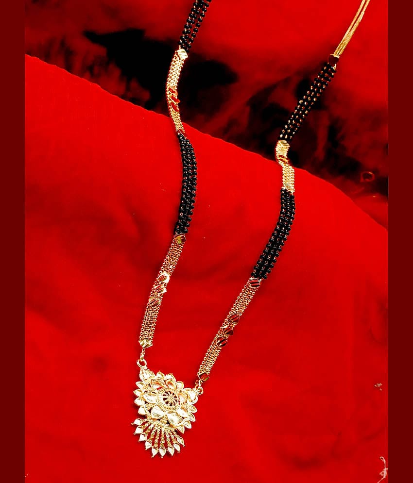shankhraj mall gold plated black bead long mangalsutra for women-100139