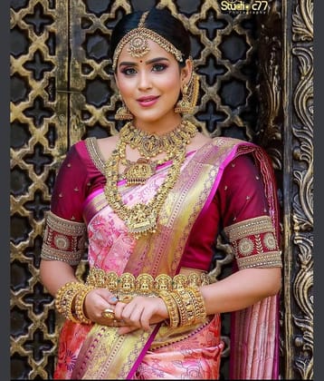 fab woven Art Silk Woven Kanjeevaram Sarees With Unstitched Blouse Piece ( Pink )