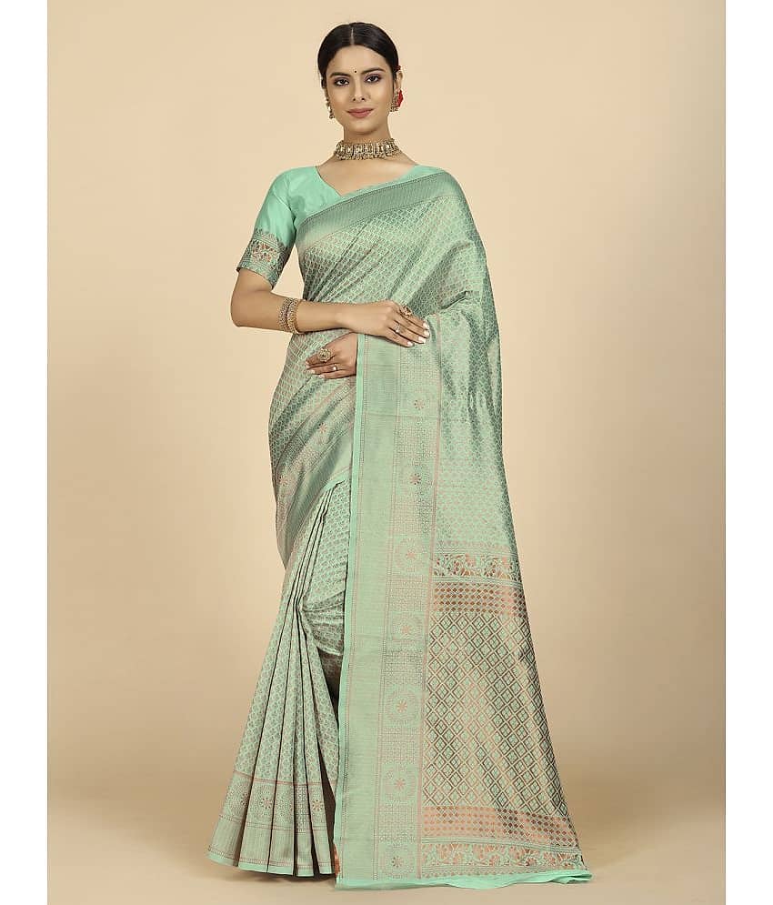 BLEESBURY Banarasi Silk Woven Saree With Unstitched Blouse Piece ( Pink )