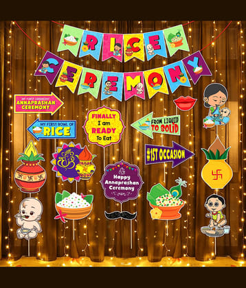 Zyozi Rice Ceremony Photo Booth Props with Rice Ceremony Banner & LED Rice Light/Rice Ceremony Decorations Items/Rice Ceremony Decoration LED Lights (Pack of 18)