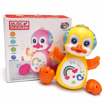 Musical Crawling Duckling Toy for Kids with Colorful Lights and Fun Music, Yellow, 15 x 7.5 x 14 cm