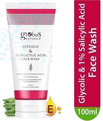 Globus Naturals Glycolic and 1% Salicylic acid, Acne or Blemishes Removal Face Wash, 100ml