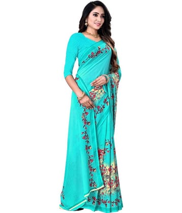Kanooda Prints Georgette Printed Regular Saree With Unstitched Blouse Piece ( Green )