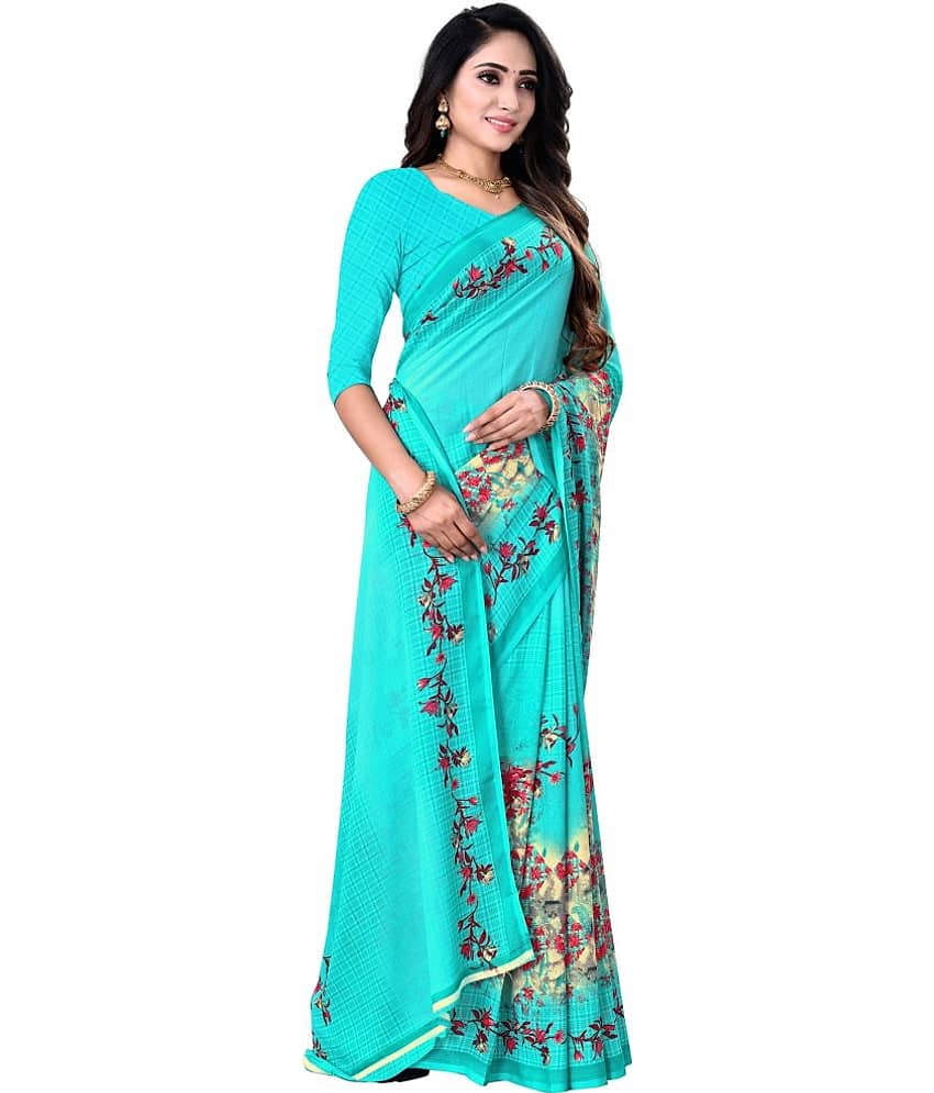 Kanooda Prints Georgette Printed Regular Saree With Unstitched Blouse Piece ( Green )