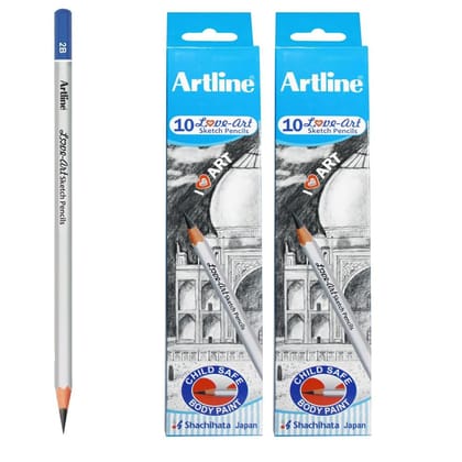 Artline Love Art Sketch Pencils 2B Set Of 10 (Pack of 2) | Ideal For Create Deep, Velvety Black Lines And Intense, Smooth Shading