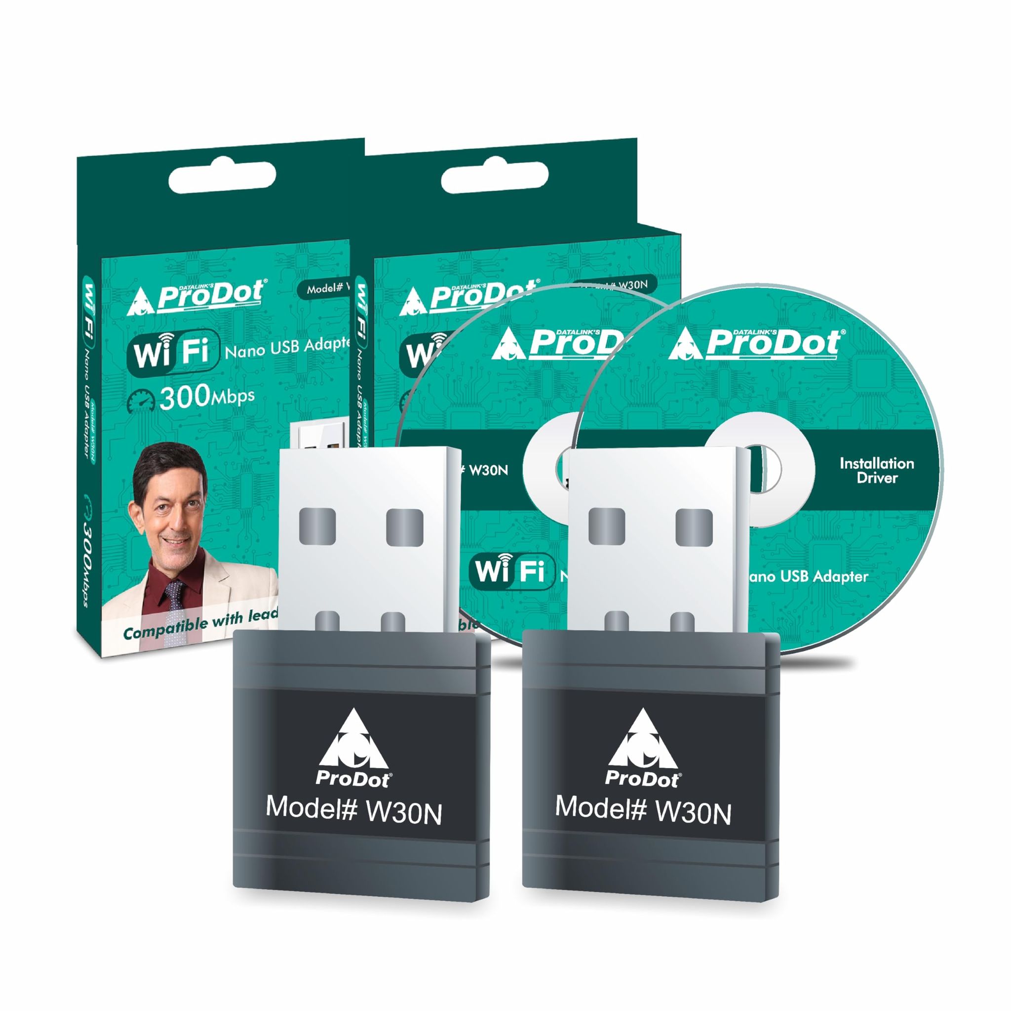 ProDot USB WiFi Adapter, 300Mbps 2.4GHz PC WiFi Adapter Nano Size WiFi Dongle, Driver Free Wireless Network Adapter for Desktop, PC, Laptop, Supports Windows and MacOs, Pack of 02