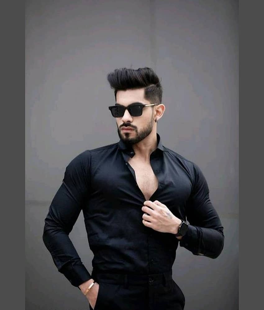 Eviqe Cotton Blend Regular Fit Solids Full Sleeves Men's Casual Shirt - Black ( Pack of 1 )