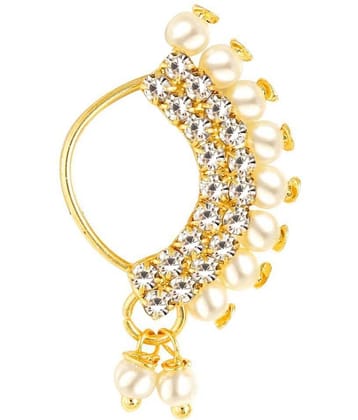 Vighnaharta Gold Plated Mayur design with Peals Alloy Maharashtrian Nath Nathiya./ Nose Pin for women VFJ1011NTH-Press