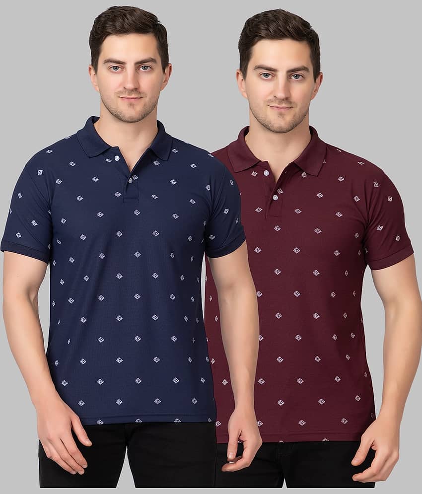 Zeffit Pack of 2 Polyester Regular Fit Printed Half Sleeves Men's Polo T Shirt ( Multicolor )