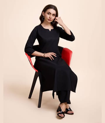 Women Basket Cotton Blend Solid Kurti With Pants Women's Stitched Salwar Suit - Black ( Pack of 1 )