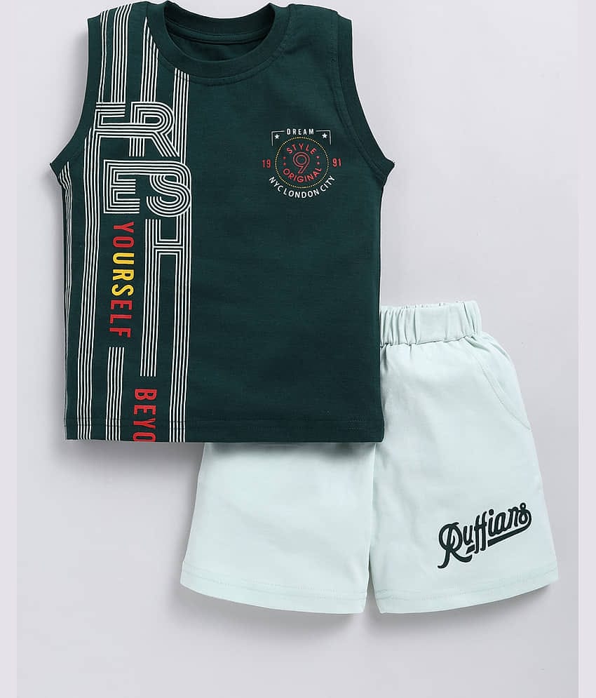 CUTOPIES Pack of 1 Boys Cotton T-Shirt & Shorts Set ( Green )