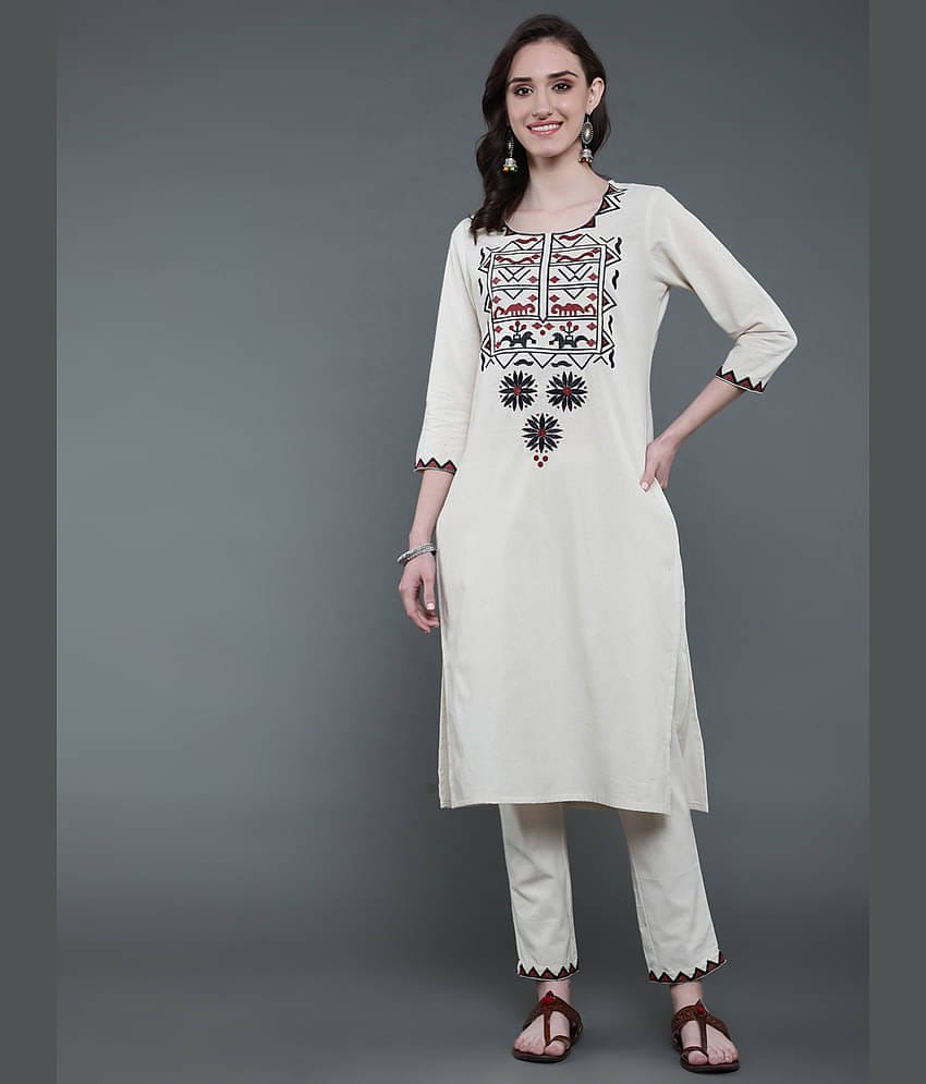 Antaran Cotton Printed Kurti With Pants Women's Stitched Salwar Suit - White ( Pack of 1 )
