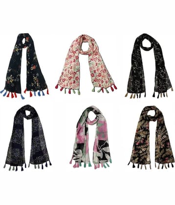 stolevilla Multi Printed Poly Cotton Yarn Stoles ( Pack of 6 )