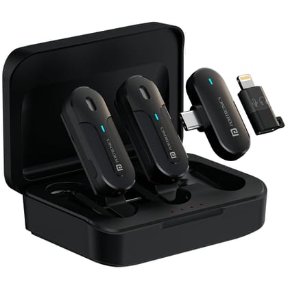 Portronics Vlogmate 2 Dual Wireless Microphone with Type C & 8 Pin Receiver,Live Streaming,for Android/iPhone(Black)