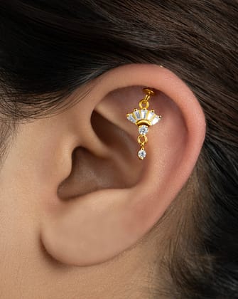 Zirconia Umbrella - Helix Hanging - 14K Gold Plated-Screw attachment