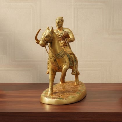 Brass Chhatrapati Shivaji Maharaj Idol Statue | Shivaji Maharaj Murti | Maratha Warrior Showpiece, Height : 9 Inch (BSMAS1641 D)