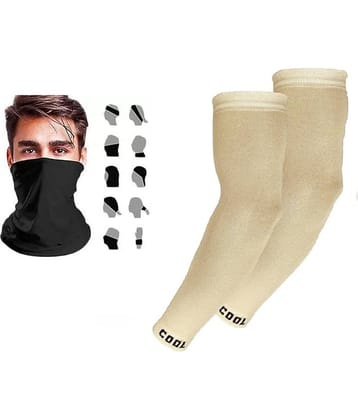 Combo of Unisex Motorcycle Riding Bandana and Cotton Sports Arm Sleeves (1 Black Bandana and 1 Arm Sleeves)