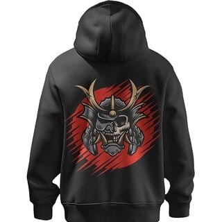 BULL CLOTHING Mens Samurai Helmet Graphic Hoodie - 280 GSM Fleece Pullover Sweatshirt