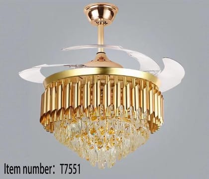 Golden Crystal & Metal Luxury Chandelier Fan with Remote Control Technology