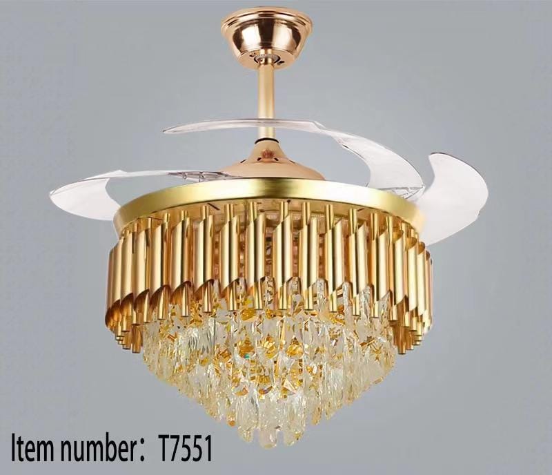 Golden Crystal & Metal Luxury Chandelier Fan with Remote Control Technology