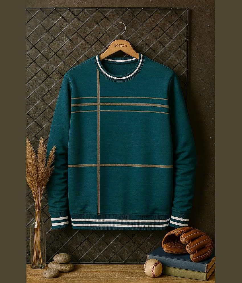 AUSTIVO Fleece Round Neck Men's Sweatshirt - Teal ( Pack of 1 )