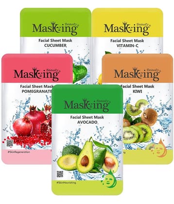 Masking Beauty Cucumber Lemon Pomegranate Kiwi Avocado Face Sheet Mask 100 ml Pack of 5